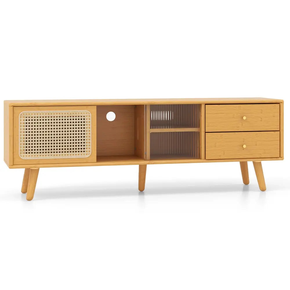 Bamboo TV Stand for TV up to 65 Inch-Natural - Natural - Entertainment Centers & TV Stands