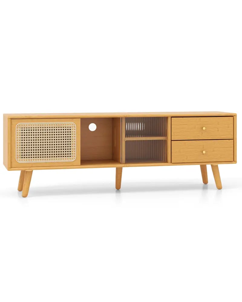 Bamboo TV Stand for TV up to 65 Inch-Natural - Natural - Entertainment Centers & TV Stands