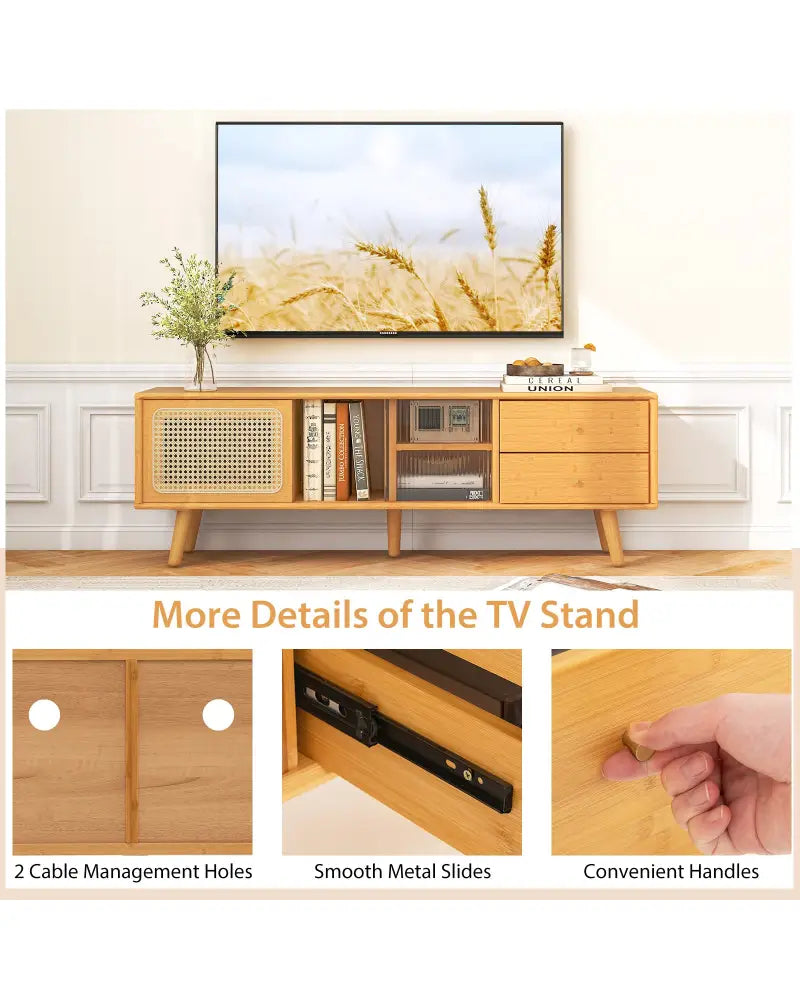 Bamboo TV Stand for TV up to 65 Inch-Natural - Natural - Entertainment Centers & TV Stands