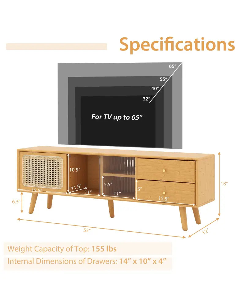 Bamboo TV Stand for TV up to 65 Inch-Natural - Natural - Entertainment Centers & TV Stands