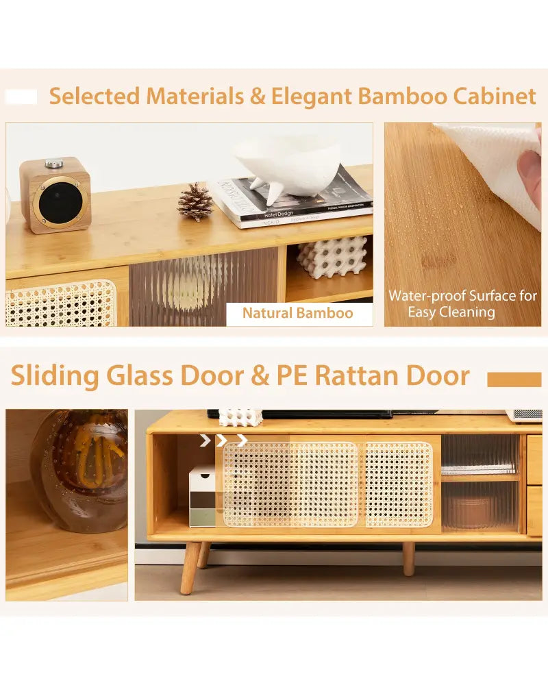 Bamboo TV Stand for TV up to 65 Inch-Natural - Natural - Entertainment Centers & TV Stands
