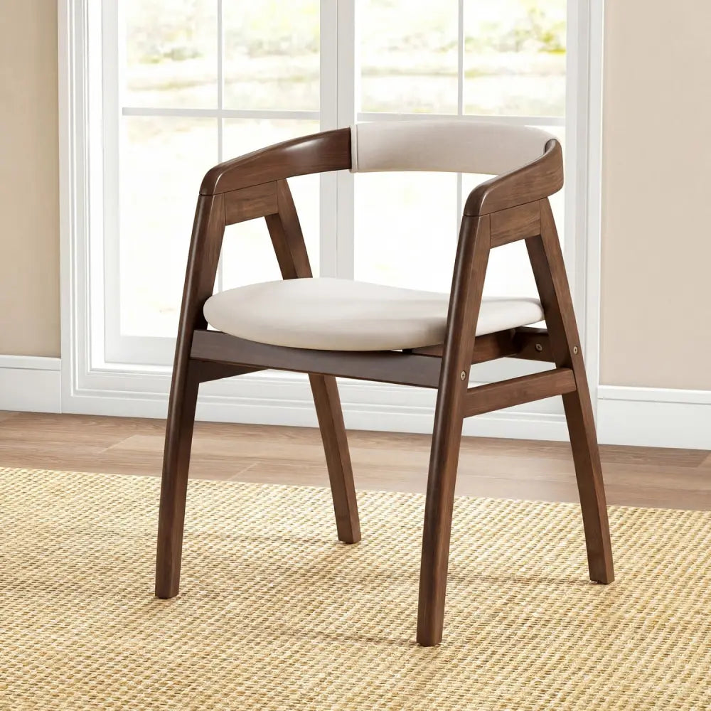 Bamboo Upholstered Dining Chair with Curved Back-Walnut - Walnut - Dining Chairs