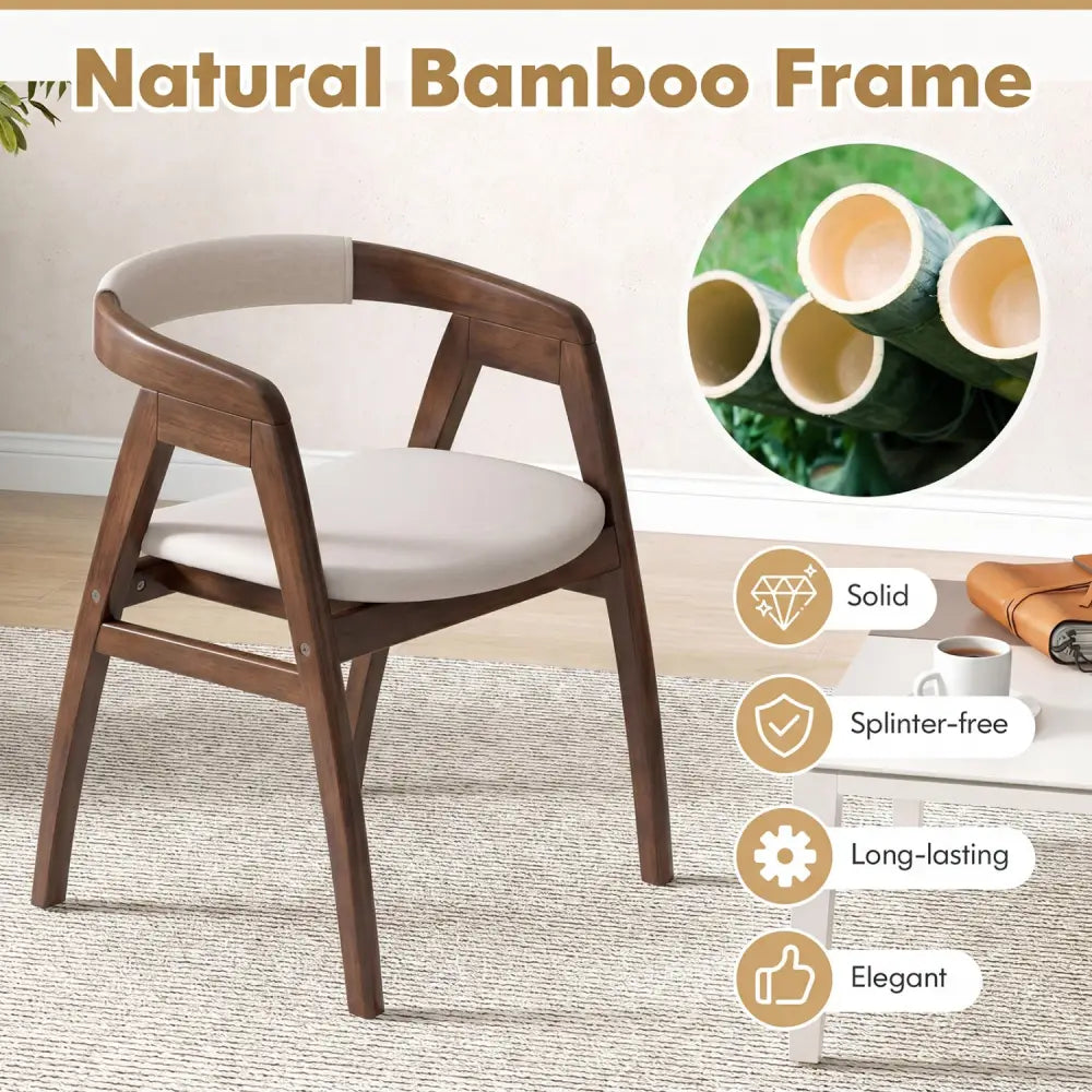 Bamboo Upholstered Dining Chair with Curved Back-Walnut - Walnut - Dining Chairs
