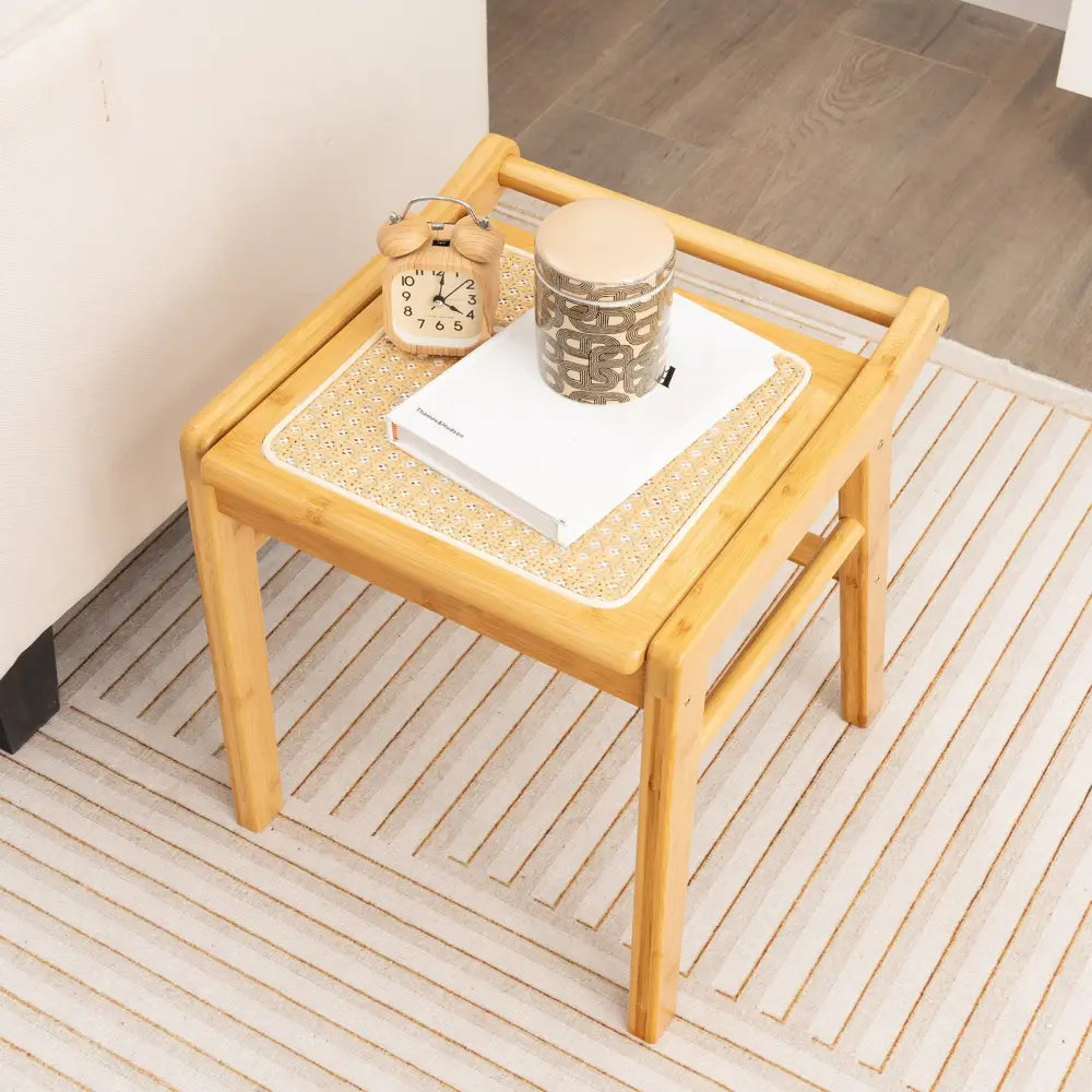 Bamboo Vanity Stool with Rattan Top and Reinforcement Bar-Natural - Natural - Makeup Vanities