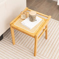 Bamboo Vanity Stool with Rattan Top and Reinforcement Bar-Natural - Natural - Makeup Vanities