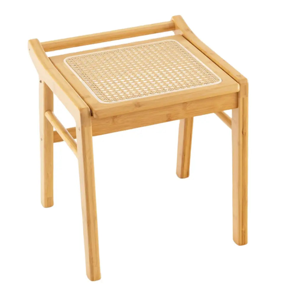 Bamboo Vanity Stool with Rattan Top and Reinforcement Bar-Natural - Natural - Makeup Vanities