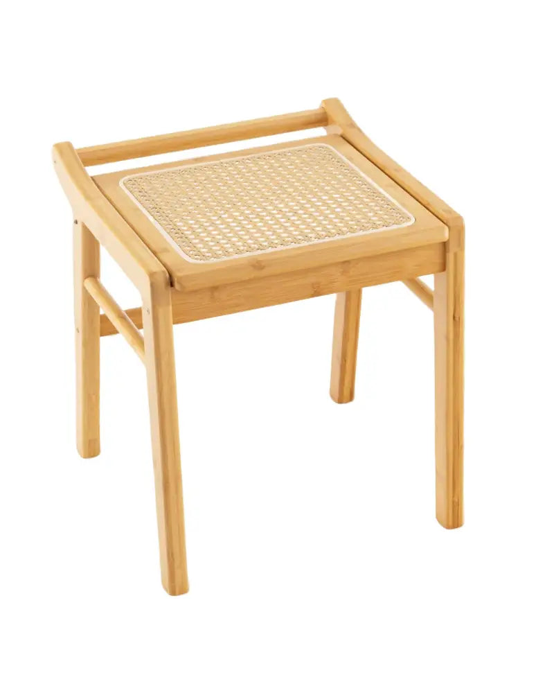 Bamboo Vanity Stool with Rattan Top and Reinforcement Bar-Natural - Natural - Makeup Vanities