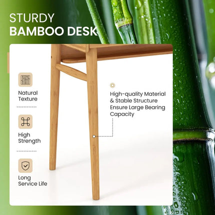 Bamboo Writing Desk with 2 Storage Drawers and Open Shelf-Natural - Natural - Writing Desks
