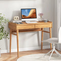 Bamboo Writing Desk with 2 Storage Drawers and Open Shelf-Natural - Natural - Writing Desks