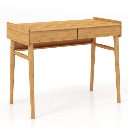Bamboo Writing Desk with 2 Storage Drawers and Open Shelf-Natural - Natural - Writing Desks