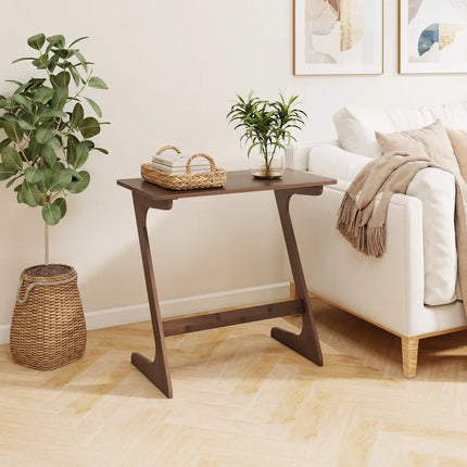Bamboo Z-Shaped Spacious Sofa Side Table with Space-Saving Tabletop-Brown - Coffee - End & Side Tables