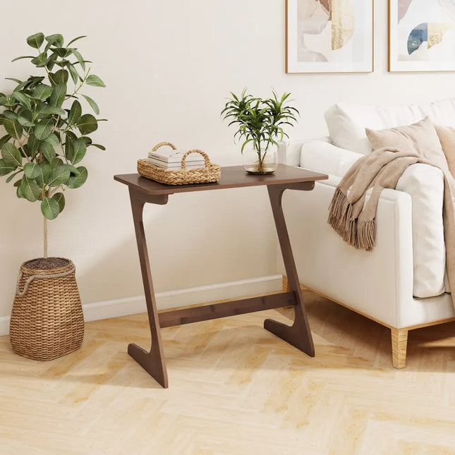 Bamboo Z-Shaped Spacious Sofa Side Table with Space-Saving Tabletop-Brown - Coffee - End & Side Tables
