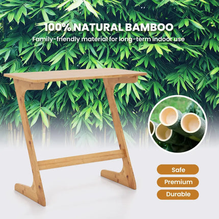 Bamboo Z-Shaped Spacious Sofa Side Table with Space-Saving Tabletop-Natural - Natural - End & Side Tables