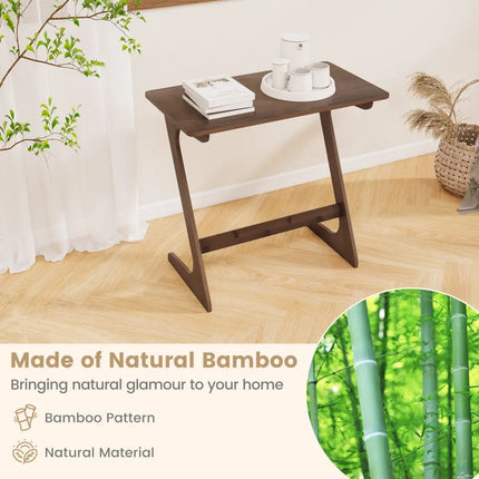 Bamboo Z-Shaped Spacious Sofa Side Table with Space-Saving Tabletop-Brown - Coffee - End & Side Tables