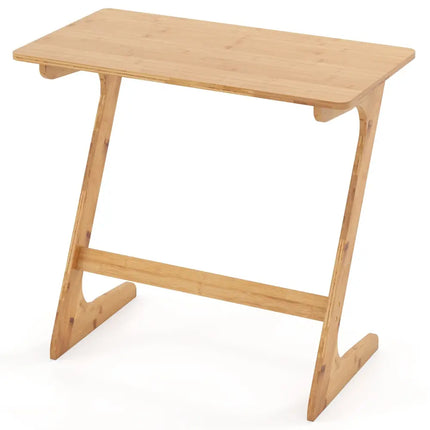 Bamboo Z-Shaped Spacious Sofa Side Table with Space-Saving Tabletop-Natural - Natural - End & Side Tables