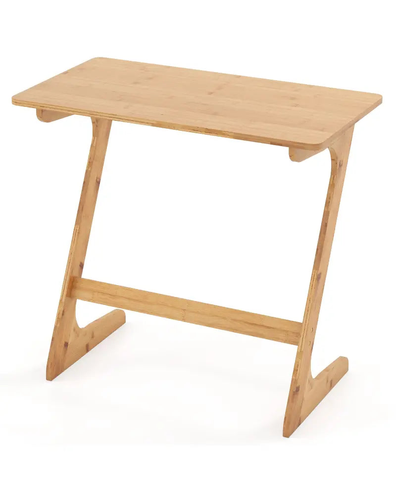Bamboo Z-Shaped Spacious Sofa Side Table with Space-Saving Tabletop-Natural - Natural - End & Side Tables