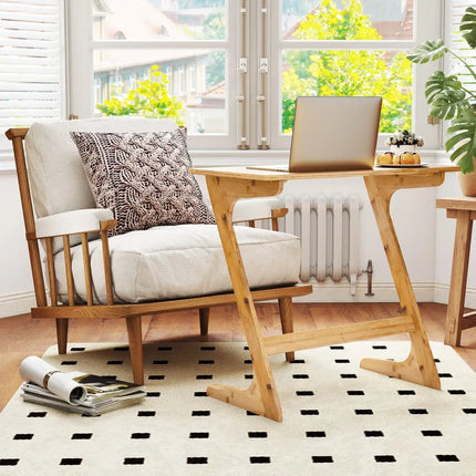 Bamboo Z-Shaped Spacious Sofa Side Table with Space-Saving Tabletop-Natural - Natural - End & Side Tables