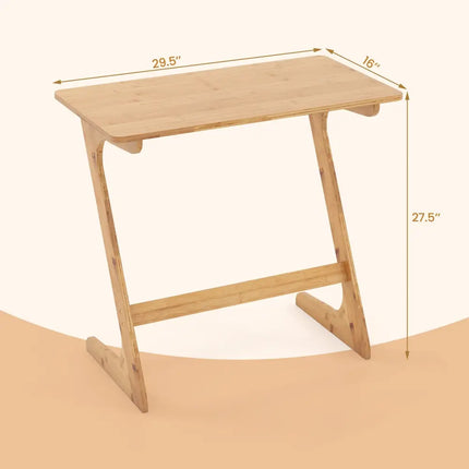Bamboo Z-Shaped Spacious Sofa Side Table with Space-Saving Tabletop-Natural - Natural - End & Side Tables