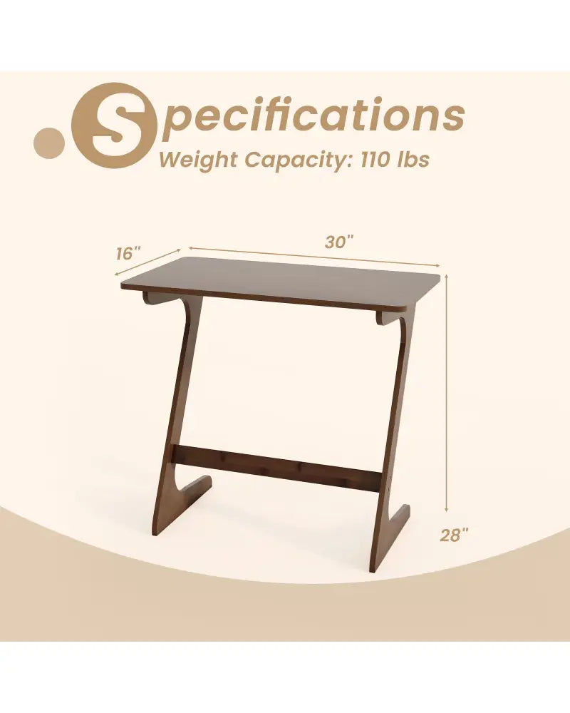 Bamboo Z-Shaped Spacious Sofa Side Table with Space-Saving Tabletop-Brown - Coffee - End & Side Tables