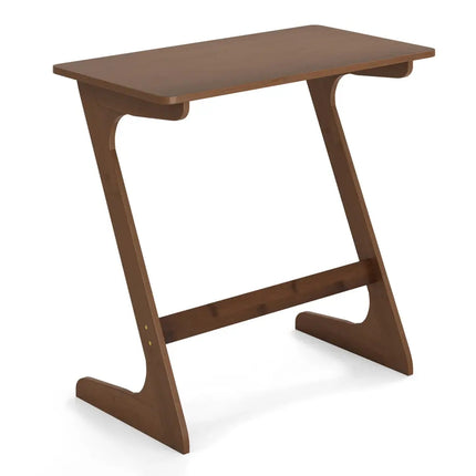 Bamboo Z-Shaped Spacious Sofa Side Table with Space-Saving Tabletop-Brown - Coffee - End & Side Tables