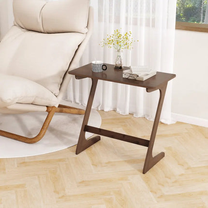 Bamboo Z-Shaped Spacious Sofa Side Table with Space-Saving Tabletop-Brown - Coffee - End & Side Tables