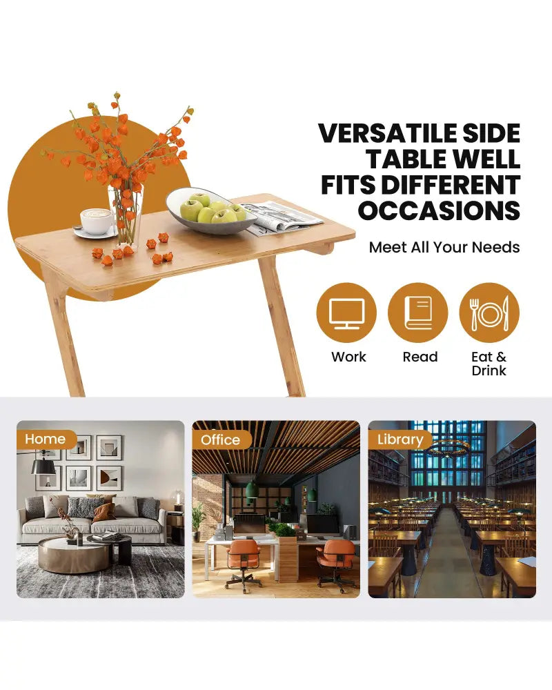 Bamboo Z-Shaped Spacious Sofa Side Table with Space-Saving Tabletop-Natural - Natural - End & Side Tables