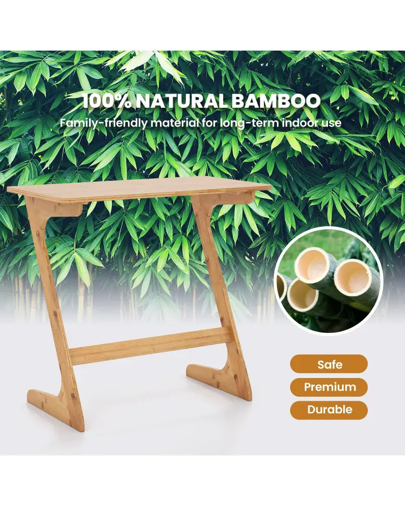 Bamboo Z-Shaped Spacious Sofa Side Table with Space-Saving Tabletop-Natural - Natural - End & Side Tables