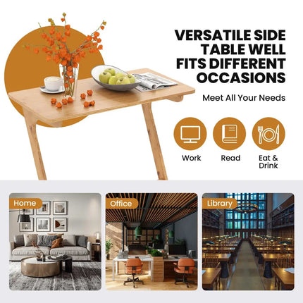 Bamboo Z-Shaped Spacious Sofa Side Table with Space-Saving Tabletop-Natural - Natural - End & Side Tables