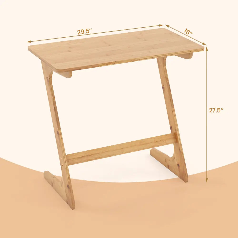 Bamboo Z-Shaped Spacious Sofa Side Table with Space-Saving Tabletop-Natural - Natural - End & Side Tables