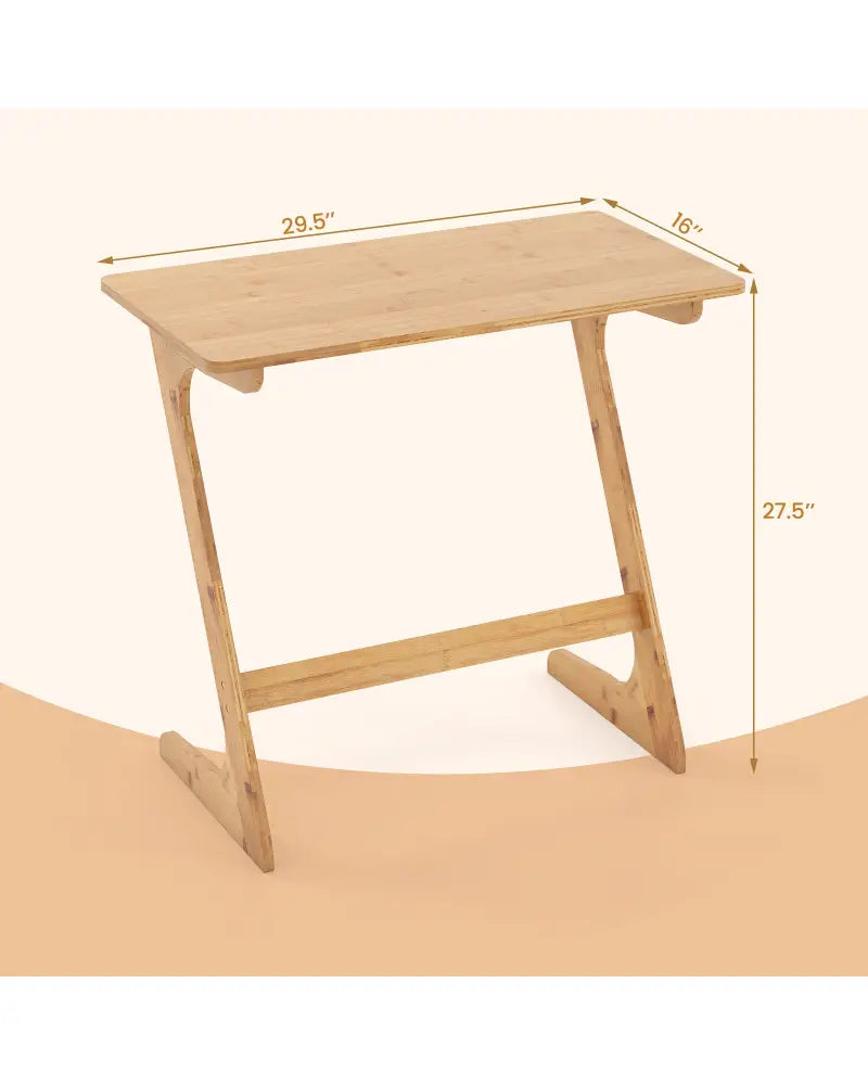 Bamboo Z-Shaped Spacious Sofa Side Table with Space-Saving Tabletop-Natural - Natural - End & Side Tables