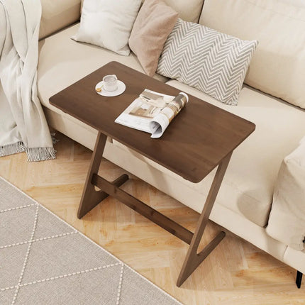 Bamboo Z-Shaped Spacious Sofa Side Table with Space-Saving Tabletop-Brown - Coffee - End & Side Tables