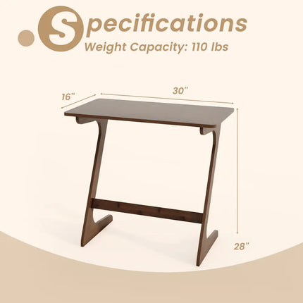 Bamboo Z-Shaped Spacious Sofa Side Table with Space-Saving Tabletop-Brown - Coffee - End & Side Tables