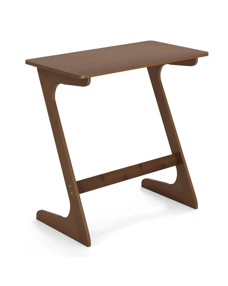 Bamboo Z-Shaped Spacious Sofa Side Table with Space-Saving Tabletop-Brown - Coffee - End & Side Tables