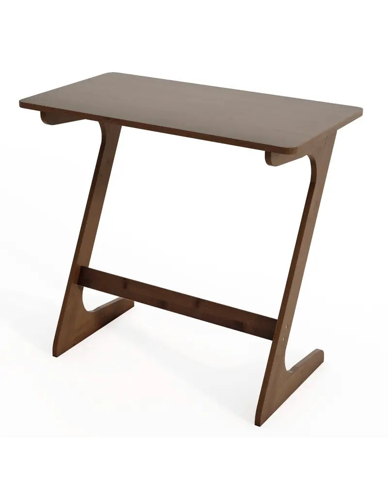 Bamboo Z-Shaped Spacious Sofa Side Table with Space-Saving Tabletop-Brown - Coffee - End & Side Tables