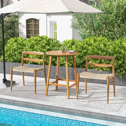 Bar Height Table with Umbrella Hole and Slatted Tabletop for Outdoors - Natural - Patio Coffee Tables