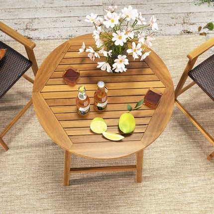 Bar Height Table with Umbrella Hole and Slatted Tabletop for Outdoors - Natural - Patio Coffee Tables