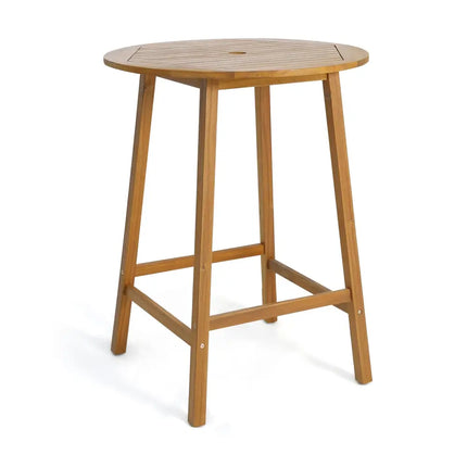 Bar Height Table with Umbrella Hole and Slatted Tabletop for Outdoors - Natural - Patio Coffee Tables