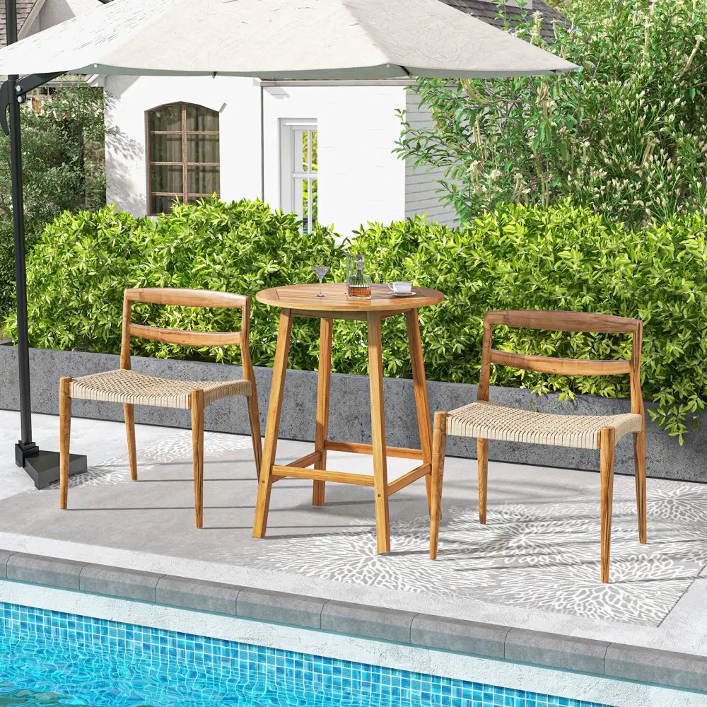 Bar Height Table with Umbrella Hole and Slatted Tabletop for Outdoors - Natural - Patio Coffee Tables