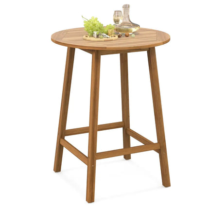 Bar Height Table with Umbrella Hole and Slatted Tabletop for Outdoors - Natural - Patio Coffee Tables