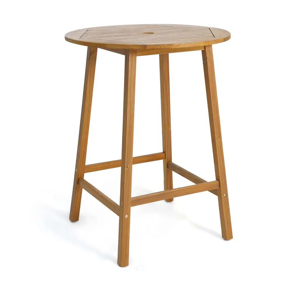 Bar Height Table with Umbrella Hole and Slatted Tabletop for Outdoors - Natural - Patio Coffee Tables