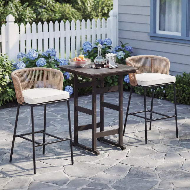 Bar Height Woven Rope Patio Chairs Set of 2-White - White - Patio Bar Furniture