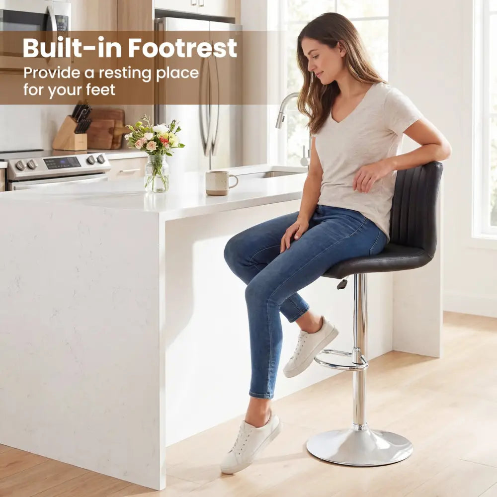 Bar Stools Set of 2 Adjustable Swivel Barstools with Back and Footrest-Black - Black - Bar Stools