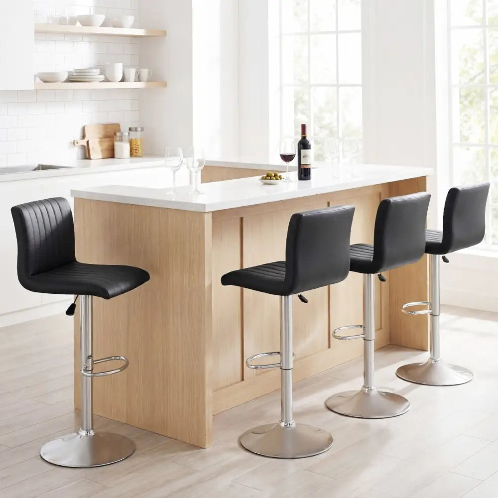 Bar Stools Set of 2 Adjustable Swivel Barstools with Back and Footrest-Black - Black - Bar Stools