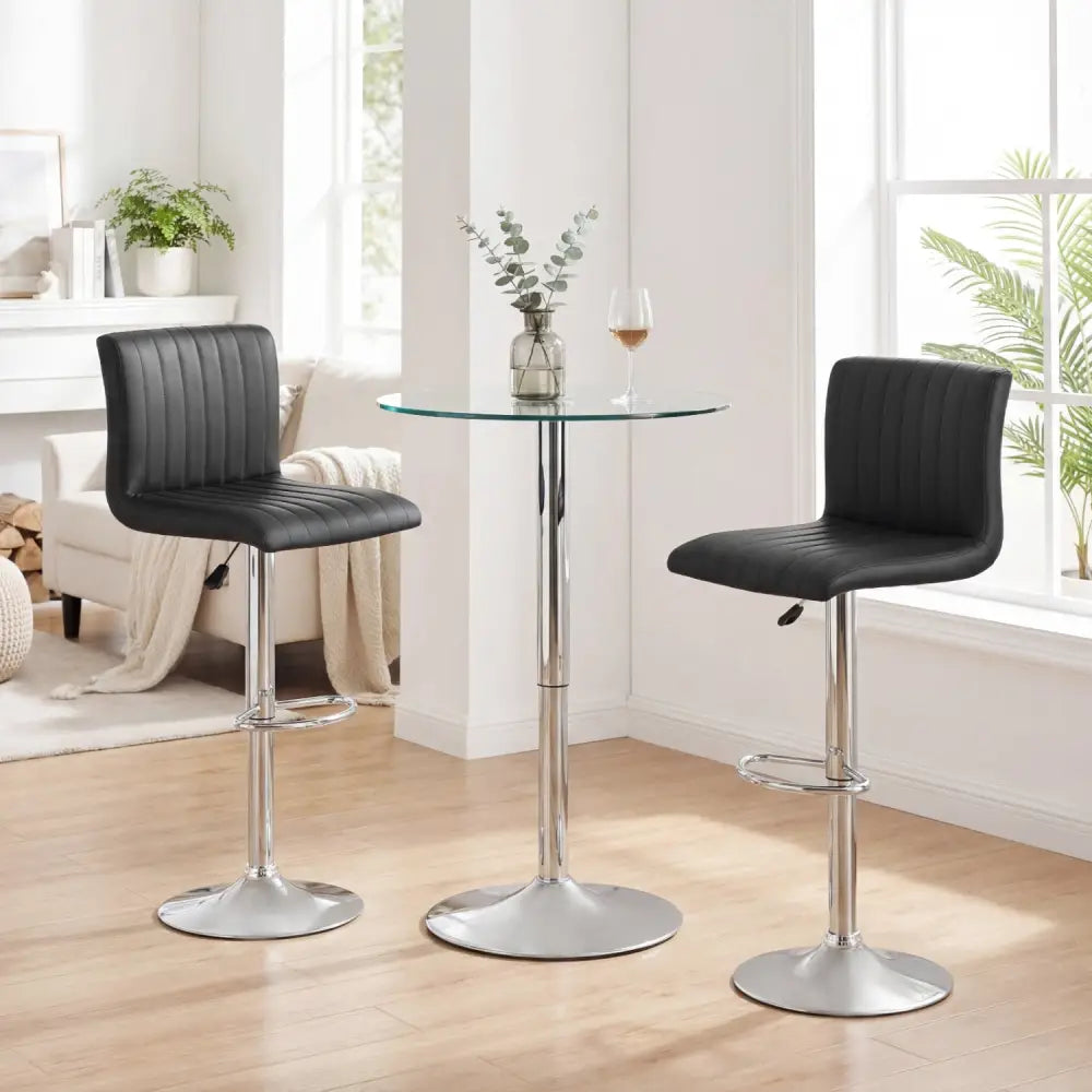 Bar Stools Set of 2 Adjustable Swivel Barstools with Back and Footrest-Black - Black - Bar Stools