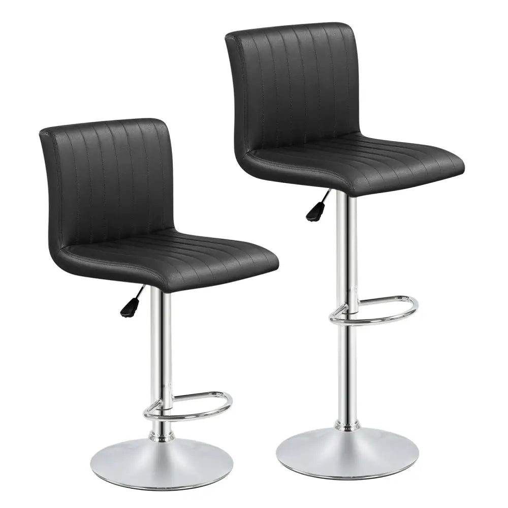 Bar Stools Set of 2 Adjustable Swivel Barstools with Back and Footrest-Black - Black - Bar Stools