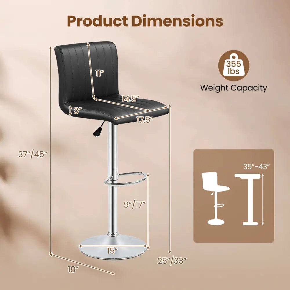 Bar Stools Set of 2 Adjustable Swivel Barstools with Back and Footrest-Black - Black - Bar Stools