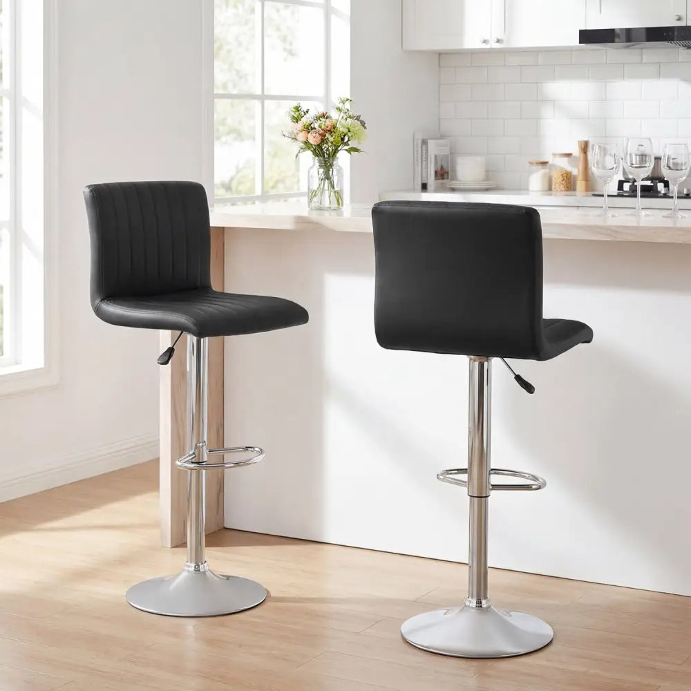Bar Stools Set of 2 Adjustable Swivel Barstools with Back and Footrest-Black - Black - Bar Stools
