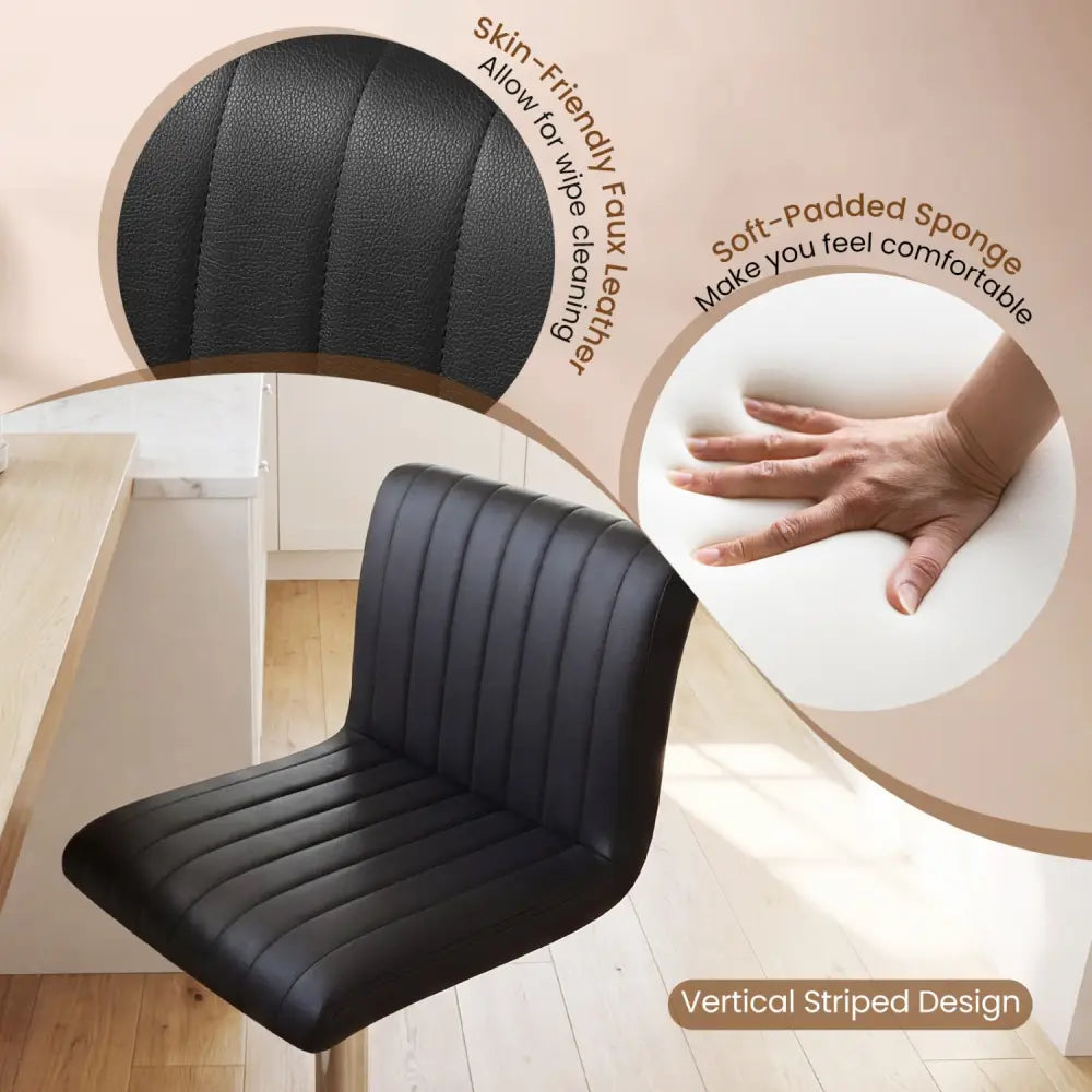 Bar Stools Set of 2 Adjustable Swivel Barstools with Back and Footrest-Black - Black - Bar Stools