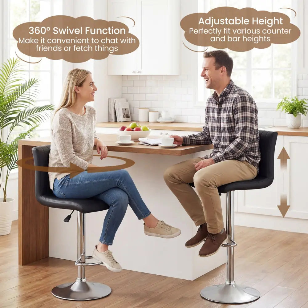 Bar Stools Set of 2 Adjustable Swivel Barstools with Back and Footrest-Black - Black - Bar Stools