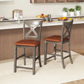 Bar Stools Set of 2 with Cross Back and Faux Leather Upholstered Seat-Gray - Gray - Bar Stools